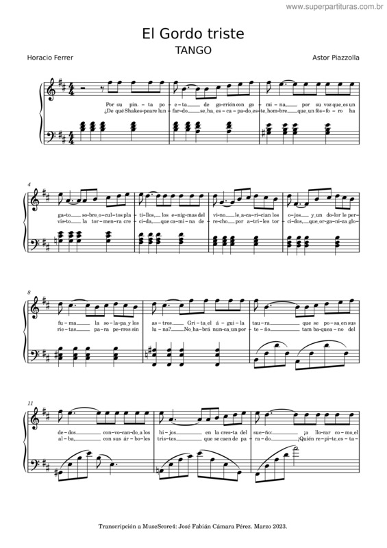 Partitura da música El Gordo Triste