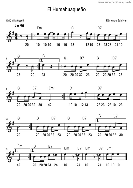 Partitura da música El Humahuaqueño v.2