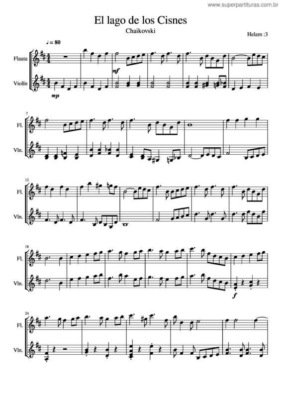 Partitura da música El Lago De Los Cisnes v.3