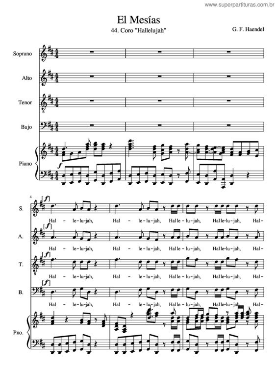 Partitura da música El Mesías. Aleluya