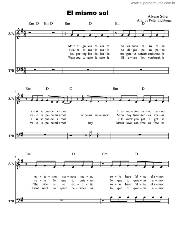 Partitura da música El Mismo Sol v.2