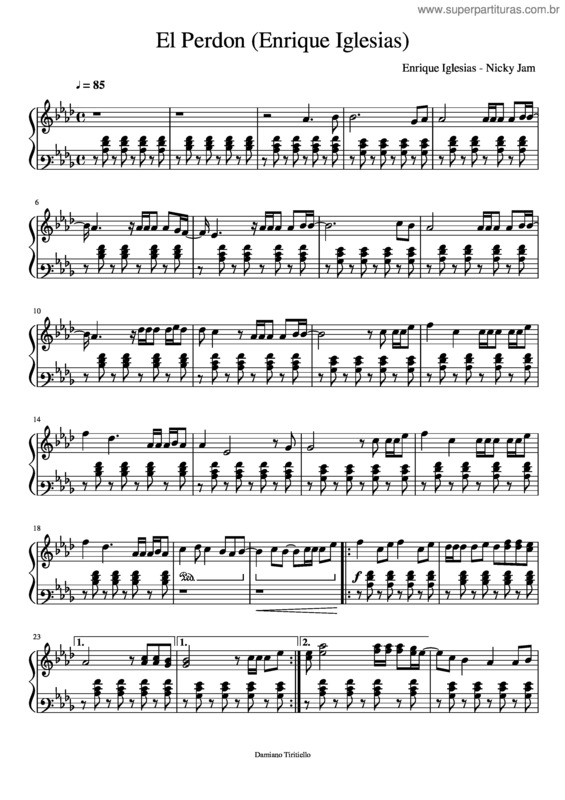 Partitura da música El Perdon v.2