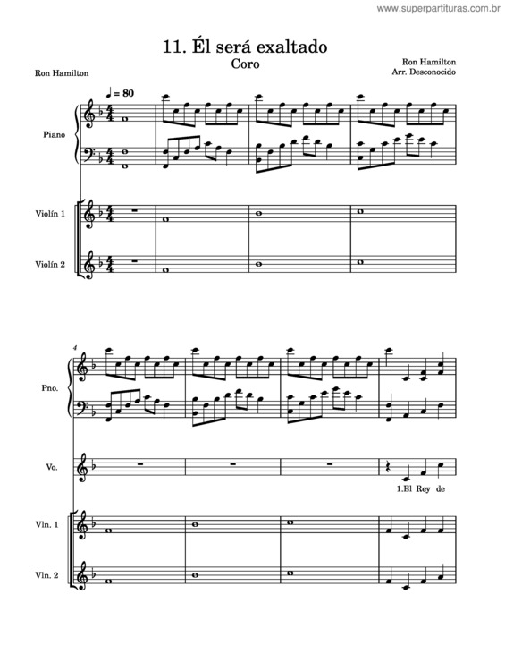 Partitura da música Él Será Exaltado