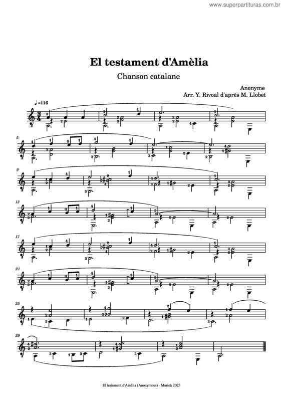 Partitura da música El Testament D`Amèlia v.4