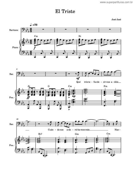 Partitura da música El Triste