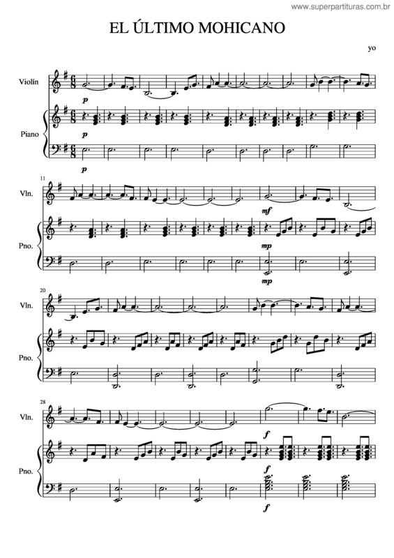 Partitura da música El Último Mohicano