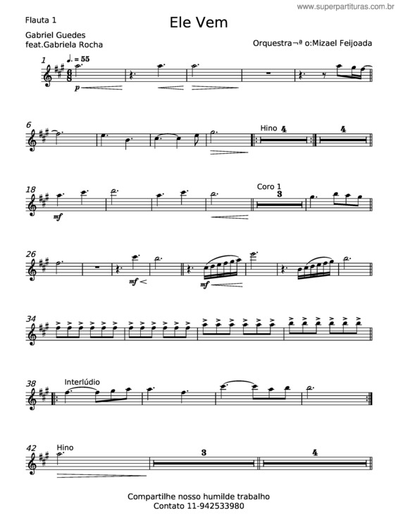 Partitura da música Ele Vem Arranjo v.6