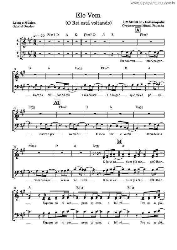 Partitura da música Ele Vem Arranjo