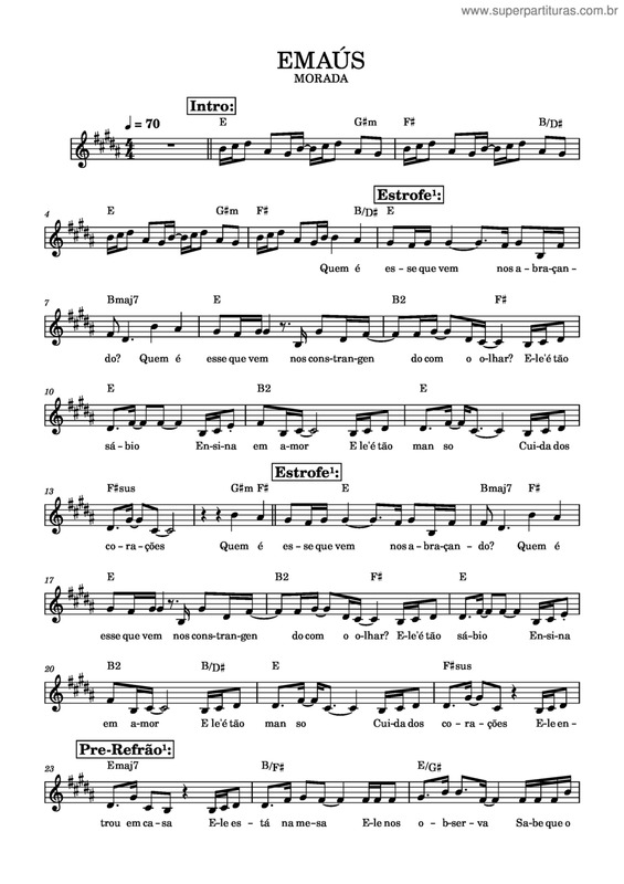 Partitura da música Emaús v.2