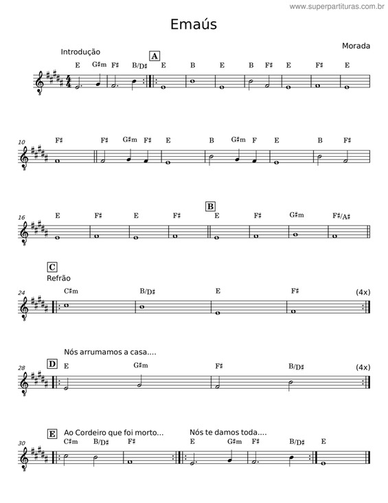 Partitura da música Emaús