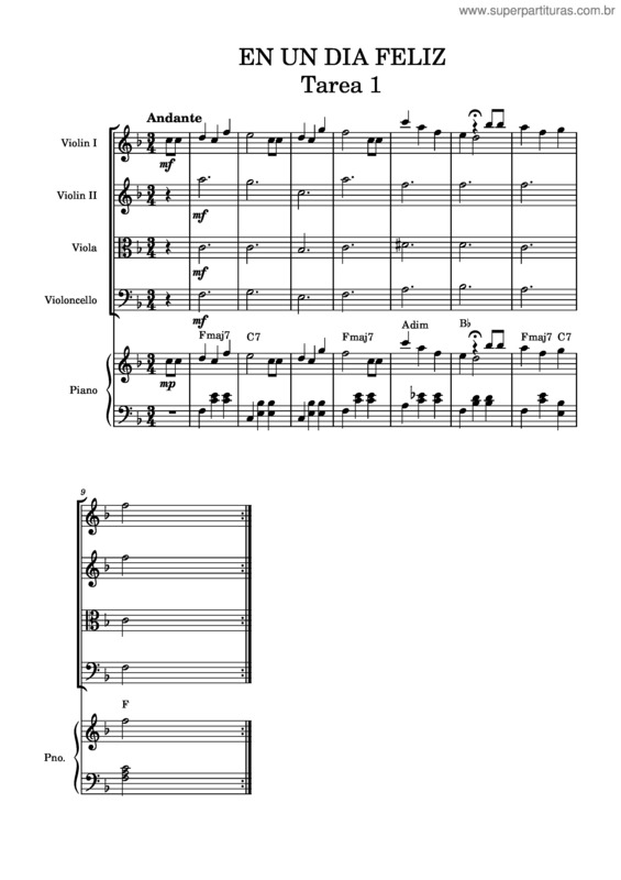 Partitura da música En Un Dia Feliz