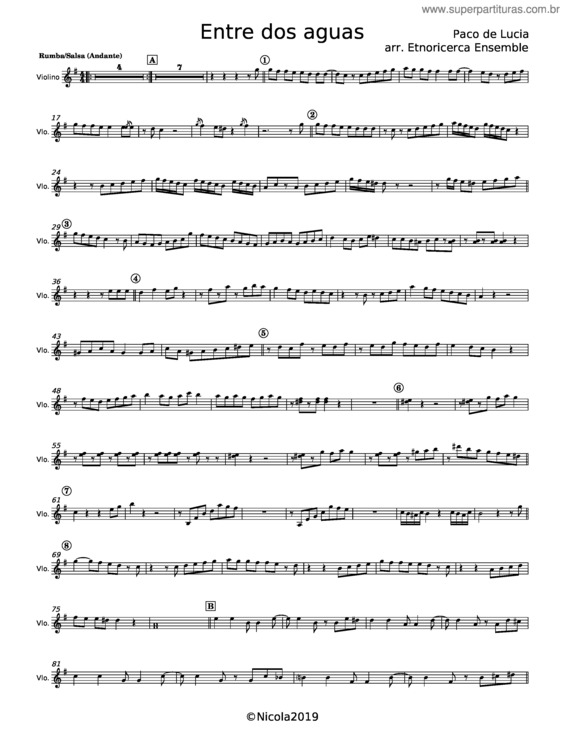 Partitura da música Entre Dos Aguas – Paco De Lucía v.2