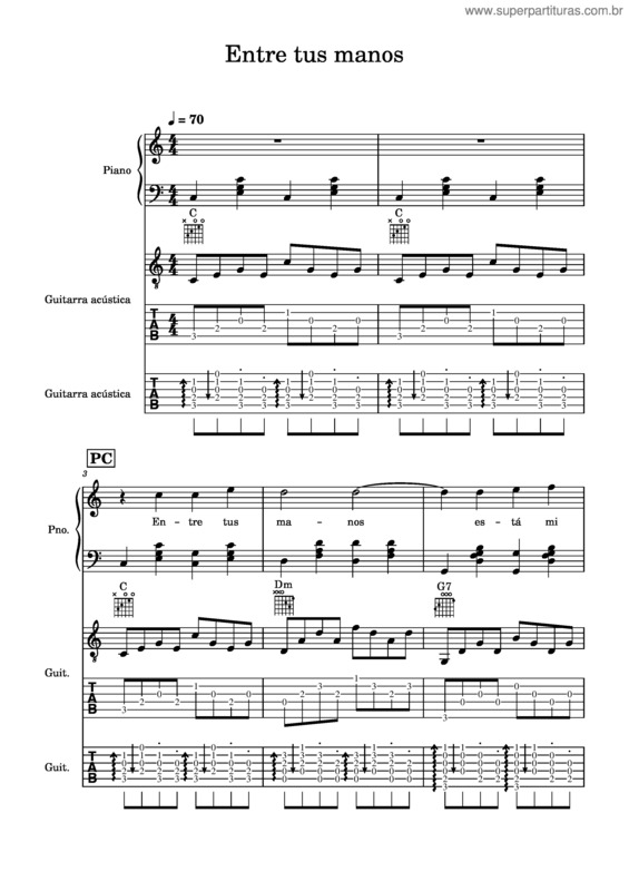 Partitura da música Entre Tus Manos v.2