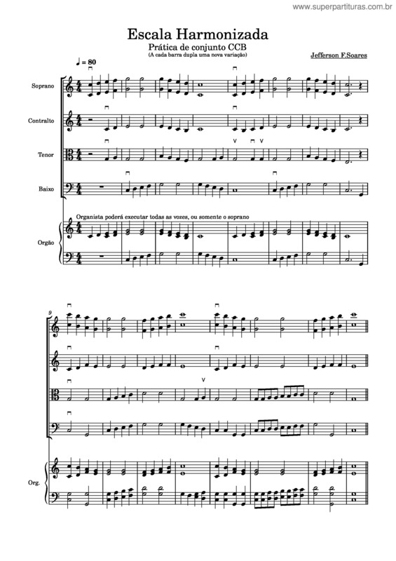 Partitura da música Escala Harmonizada Para 4 Vozes + Parte De Orgão Ou Piano