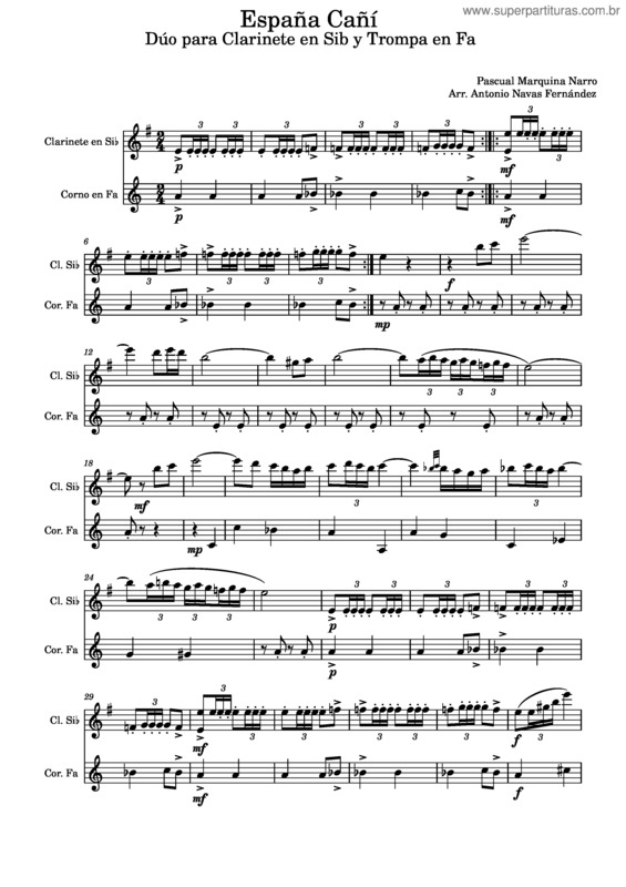 Partitura da música España Cañí