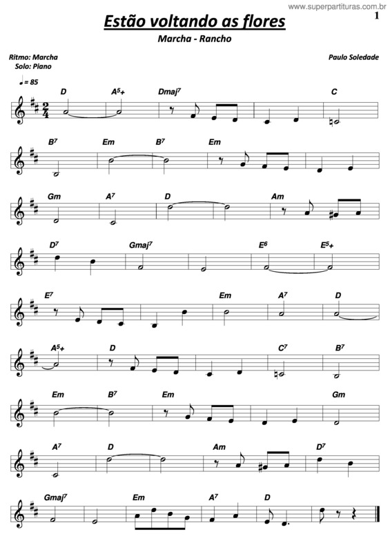 Partitura da música Estão Voltando As Flores v.3