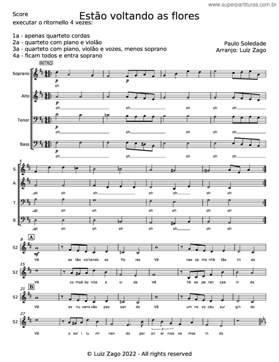 Partitura da música Estão Voltando As Flores v.5