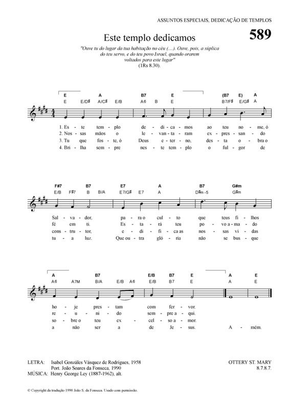 Partitura da música Este Templo Dedicamos