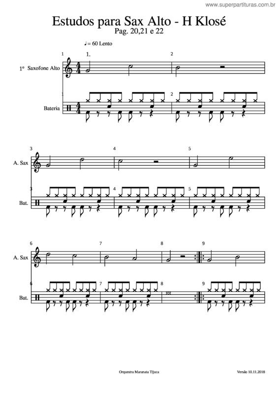 Partitura da música Estudos Para Sax Alto