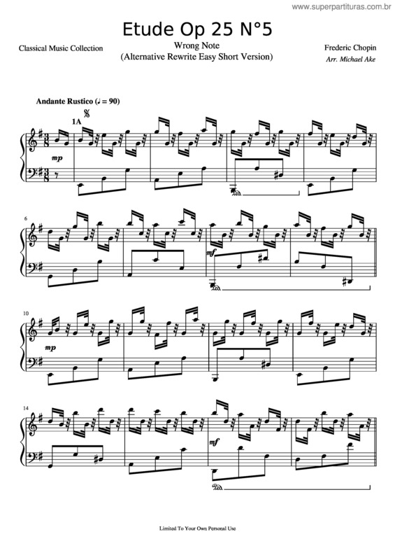 Partitura da música Etude Op 25 N°5