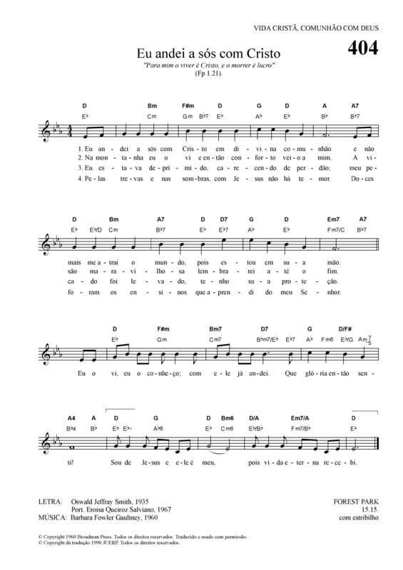 Partitura da música Eu Andei A Sós Com Cristo