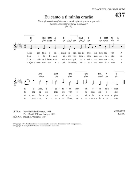 Partitura da música Eu Canto A Ti Minha Oração