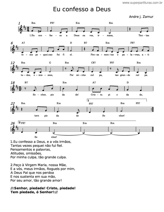 Partitura da música Eu Confesso A Deus