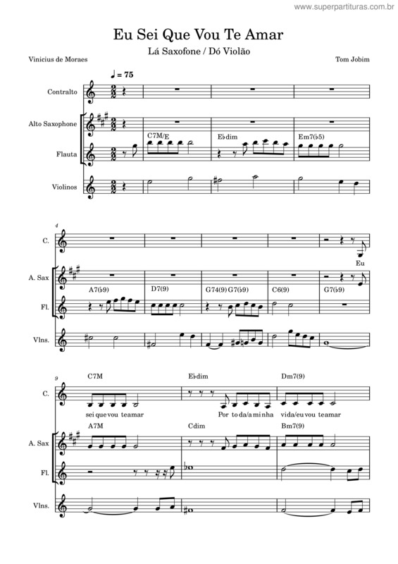 Partitura da música Eu Sei Que  Vou Te Amar