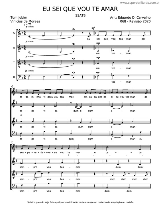 Partitura da música Eu Sei Que Vou Te Amar v.65