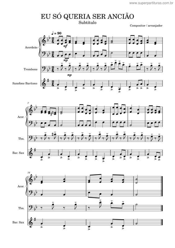 Partitura da música Eu Só Queria Ser Ancião