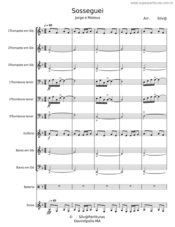 Partitura da música Eu Sosseguei