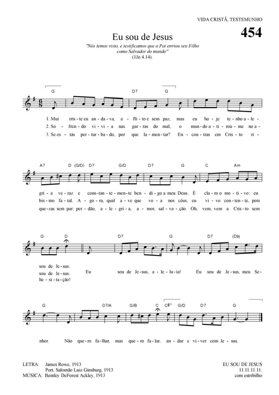 Partitura da música Eu Soub De Jesus