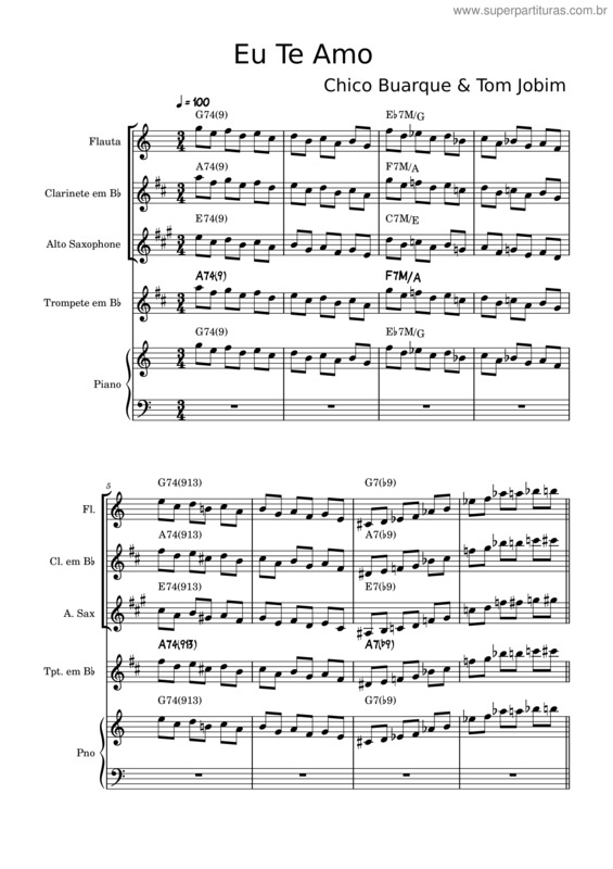 Partitura da música Eu Te Amo – Chico Buarque E Tom Jobim