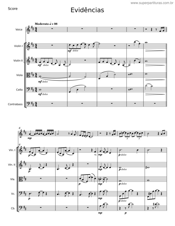 Partitura da música Evidências v.17