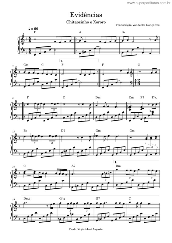 Partitura da música Evidencias v.18