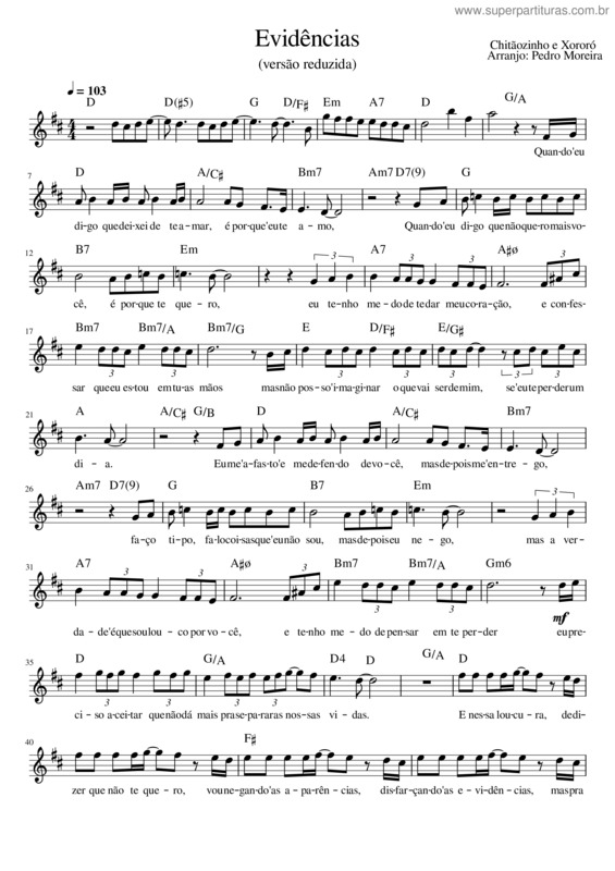 Partitura da música Evidencias v.22