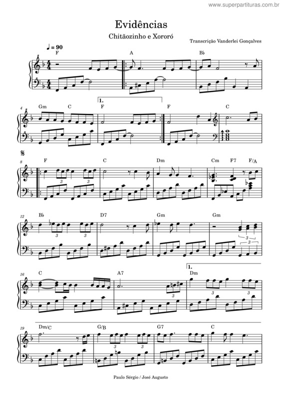 Partitura da música Evidencias v.27