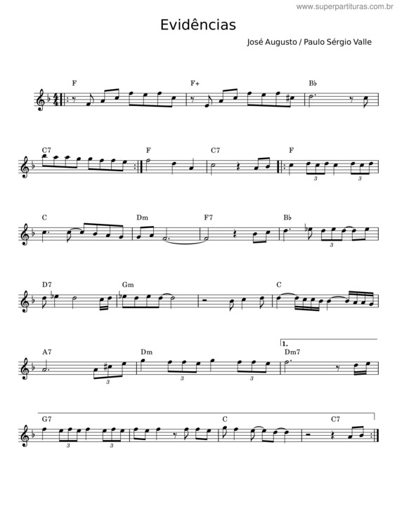 Partitura da música Evidencias v.28