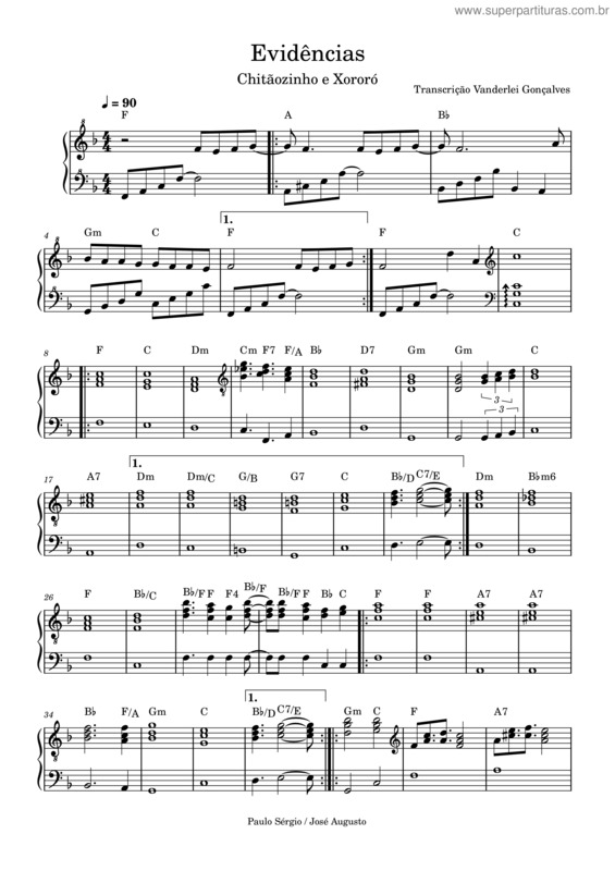 Partitura da música Evidencias v.30