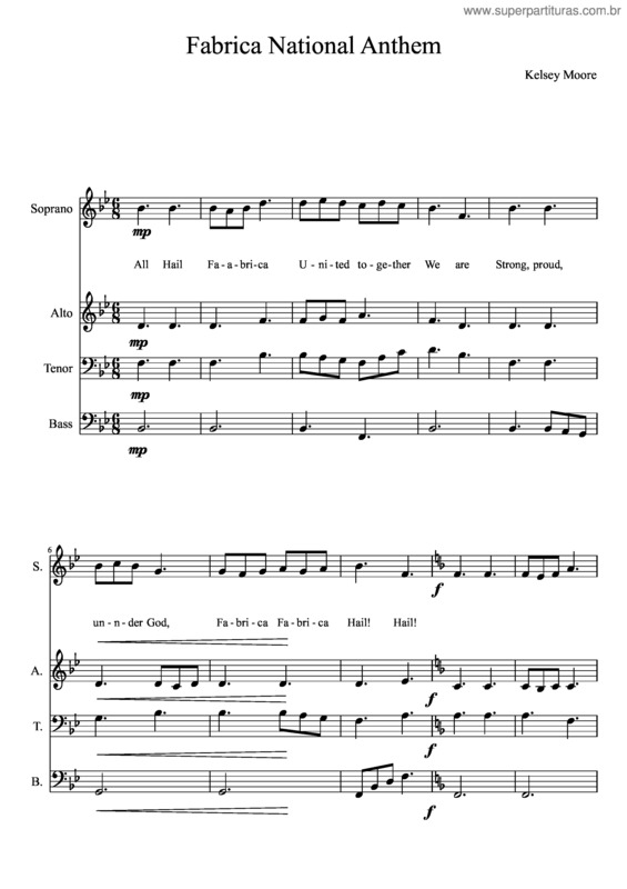 Partitura da música Fabrica National Anthem