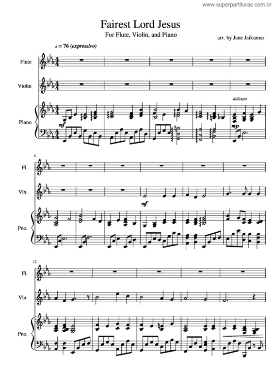 Partitura da música Fairest Lord Jesus