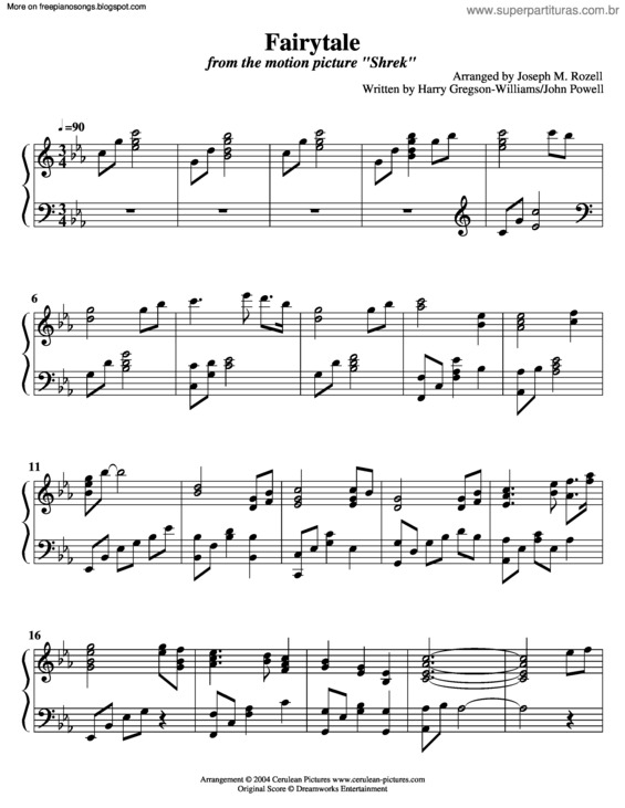 Partitura da música Fairytale (Shrek)