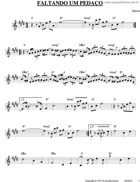 Partitura da música Faltando Um Pedaço v.3