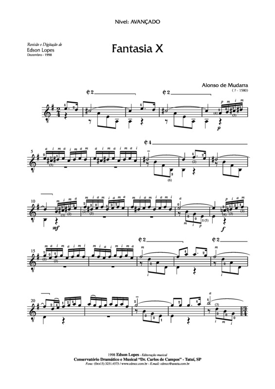 Partitura da música Fantasia X