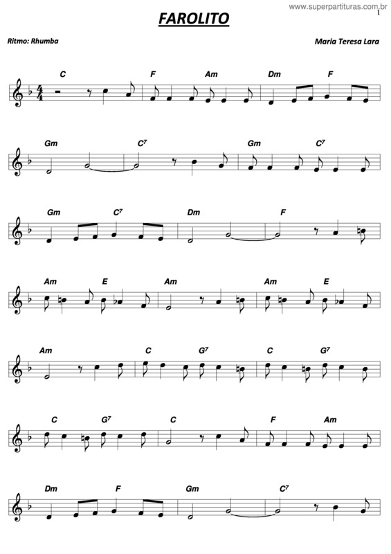 Partitura da música Farolito