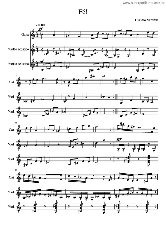 Partitura da música Fé!