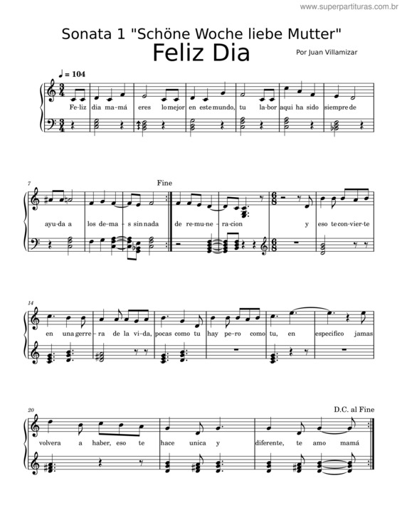 Partitura da música Feliz Dia