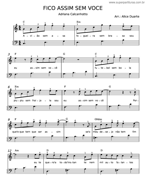 Partitura da música Fico Assim Sem Você v.24