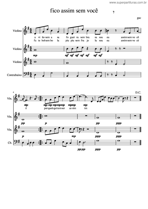 Partitura da música Fico Assim Sem Você v.28