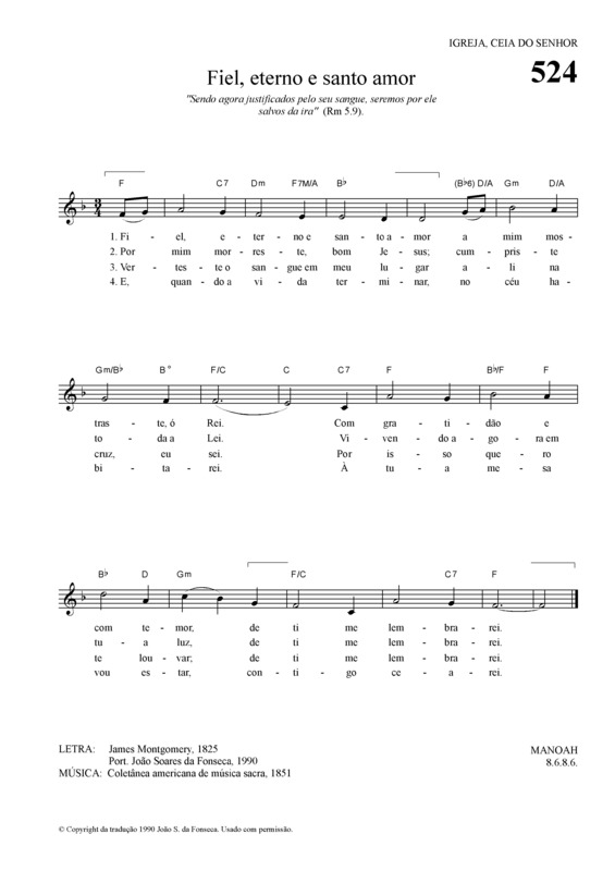 Partitura da música Fiel Eterno E Santo Amor